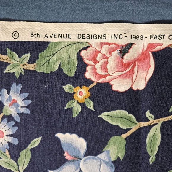 5th Avenue Upholstery Tapestry Fabric Material Floral Dark Blue Pink 48" W By Yd - Picture 5 of 9